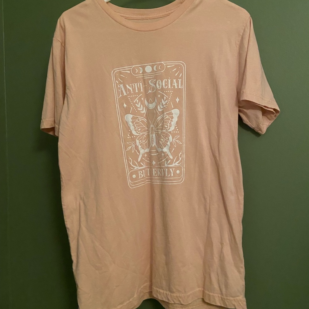Peach Graphic Tee with Butterfly Design